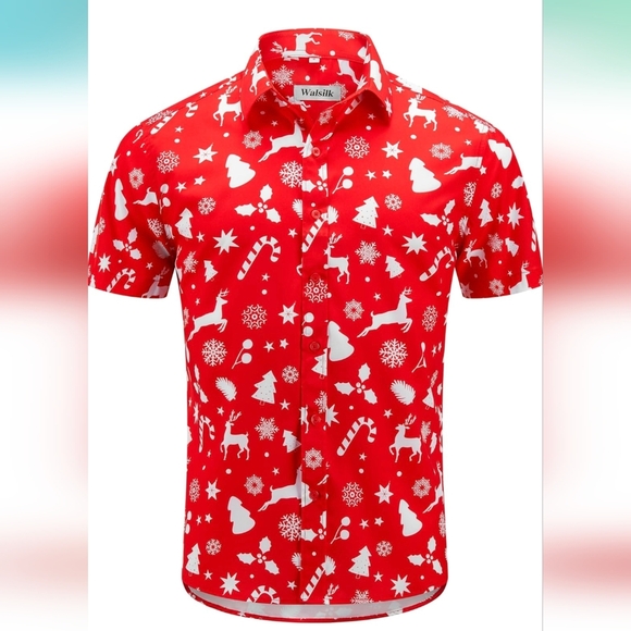 Christmas Hawaiian Button Down Shirt for Men Xmas Santa Printed - Picture 2 of 8